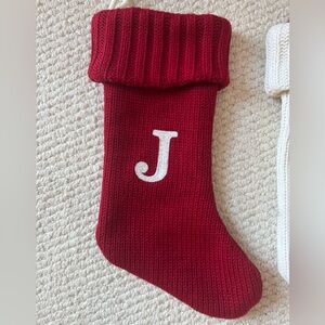 Red Knit Christmas Stocking with Initial J